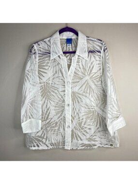 Boutique Top NWOT Women 16 Button Up Sheer Coastal Beachy Layering Blouse Travel